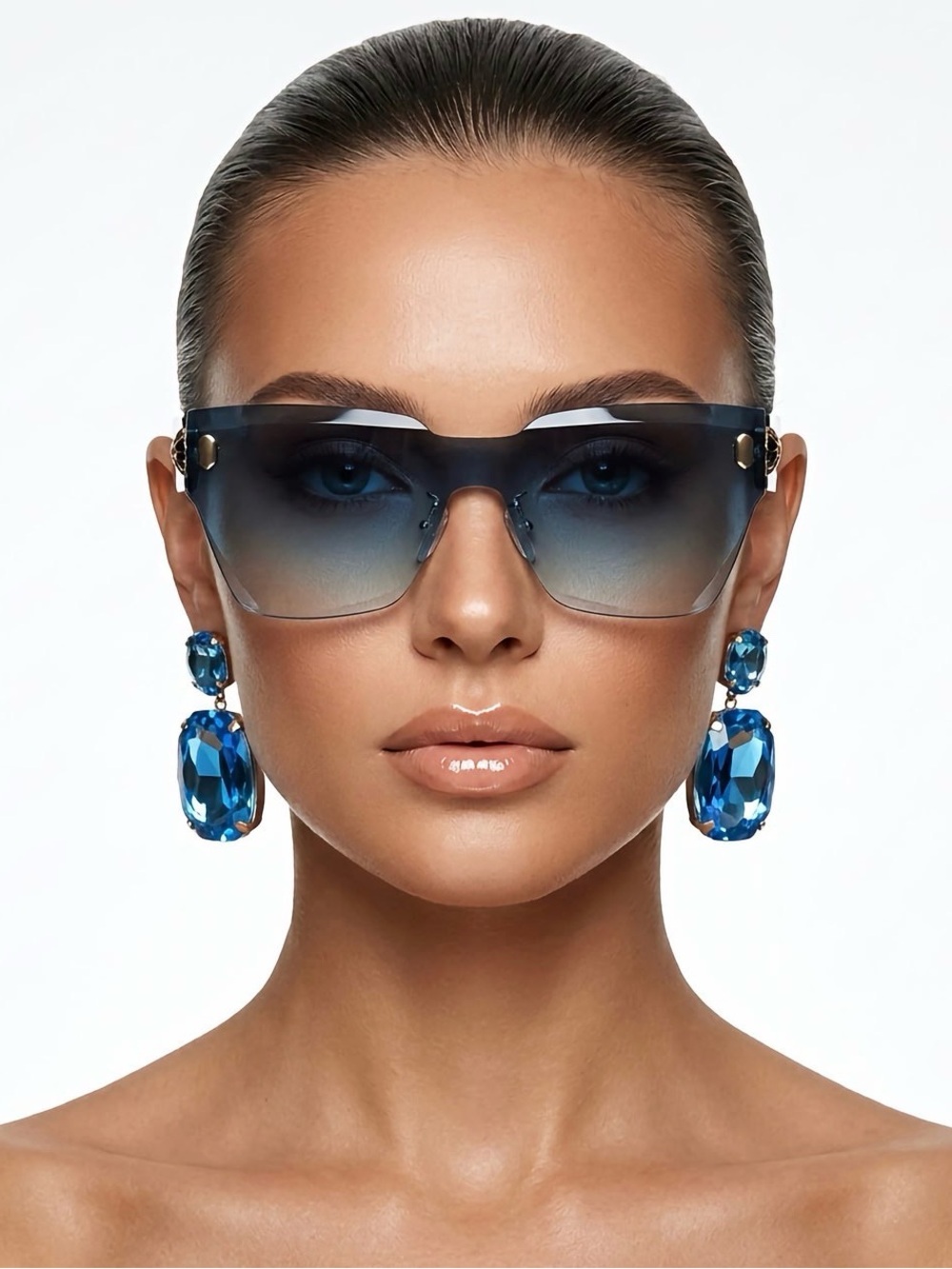 Women's Blue Gradient Shield Sunglasses - Frameless Fashion